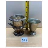 SILVER-TONE METAL VESSELS, URN FORM W/ HANDLES,