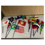 ASSORTED MINIATURE WORLD FLAGS, SYNTHETIC FABRIC,