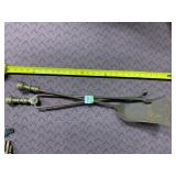 VTG FIREPLACE TOOLS, IRON SHOVEL AND TONGS, BRASS