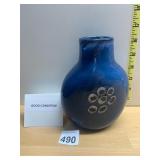ART GLASS VASE, COBALT BLUE, APPLIED MILLEFIORI