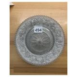 PRESSED GLASS PLATES, CLEAR, FLORAL AND GEOMETRIC