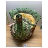 MAJOLICA TURKEY TUREEN, HAND-PAINTED,