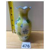 CERAMIC VASE, YELLOW GINGHAM PATTERN,