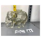 VTG CLEAR PRESSED GLASS ELEPHANT COVERED DISH,