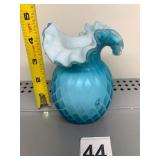 SATIN GLASS VASE, BLUE DIAMOND QUILTED PATTERN,