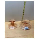 PINK DEPRESSION GLASS CANDLE HOLDER, ETCHED