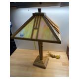MISSION STYLE TABLE LAMP, WOOD CONSTRUCTION,