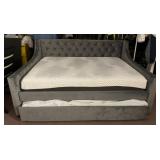GRAY VELVET DAYBED W/ TRUNDLE, TUFTED BACK,