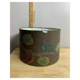 DRUM LAMP SHADE, BROWN FABRIC, EMBROIDERED