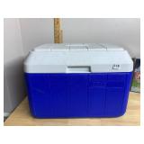 COLEMAN PLASTIC COOLER, BLUE AND WHITE, HINGED