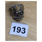 SKULL RING, SILVER-TONE METAL, GOLD-TONE ACCENTS,