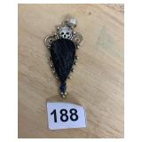 STERLING SILVER PENDANT, SKULL MOTIF, ROUGH BLACK