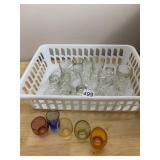 ASSORTED CLEAR GLASS SHOT GLASSES, MULTICOLOR