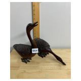 VTG HAND-CARVED WOODEN GOOSE FIGURINES, DARK
