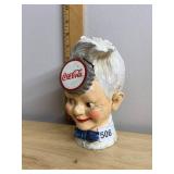 COCA-COLA VTG CAST IRON BOY HEAD COIN BANK,