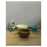 VTG CERAMIC PLANTERS, BIRD NEST FORM, RIBBED
