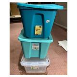 ASSORTED PLASTIC STORAGE TOTES, VARIOUS SIZES,