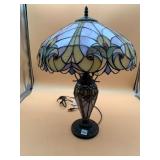 TIFFANY STYLE TABLE LAMP, STAINED GLASS SHADE,