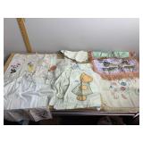 VTG EMBROIDERED LINENS, ASSORTED TABLECLOTHS,