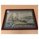 WATERCOLOR PAINTING, MARITIME SCENE, SAILBOATS AT