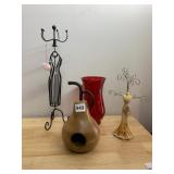 VTG WIRE DRESS FORM JEWELRY STANDS, WOODEN PEAR