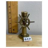BRASS NAUTICAL THERMOMETER, SHIP WHEEL DESIGN,