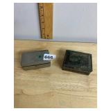 VTG METAL BOXES, ONE W/ MT FUJI RELIEF LID, WOOD