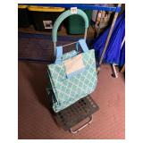 FOLDING SHOPPING CART, TEAL AND WHITE GEOMETRIC