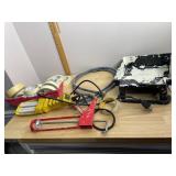 PAINT TRAY, CAULKING GUN, WORK LIGHT, ASSORTED
