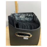 BLACK VELVET CLOTHES HANGERS, FABRIC STORAGE BIN.