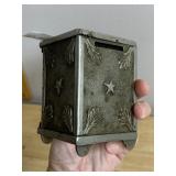 VTG CAST IRON STILL BANK, CUBE FORM, EMBOSSED