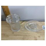 ETCHED GLASS VANITY JAR W/ LID, MATCHING ETCHED