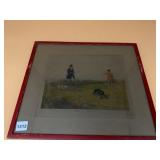 VTG HAND-COLORED ENGRAVING, PARTRIDGE SHOOTING