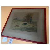 VTG HAND-COLORED ENGRAVING, PARTRIDGE SHOOTING