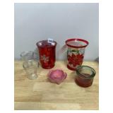 ASSORTED DECORATIVE GLASSWARE, RED MERCURY GLASS