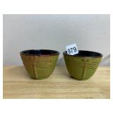 PR CAST IRON TEA CUPS, GREEN GLAZE W/ RED