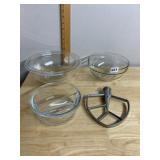 PYREX GLASS MIXING BOWLS, METAL STAND MIXER