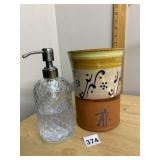DIAMOND-PATTERN GLASS SOAP DISPENSER W/ PUMP,