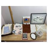 VTG WALLPAPER SAMPLES, FRAMED CARTOON PRINT,