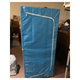 PORTABLE CLOSET, BLUE FABRIC COVER, METAL FRAME,
