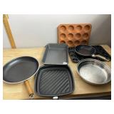ASSORTED COOKWARE, NON-STICK FRY PANS, GRILL PAN,