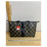 FENDI TOTE, CHECKERED COATED CANVAS, BLACK