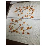 WHITE QUILT, EMBROIDERED MAGNOLIA BLOSSOM MOTIF,