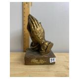 VTG BRONZE-TONE PRAYING HANDS SCULPTURE, MOUNTED