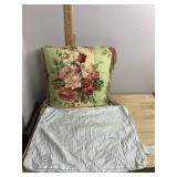 DECORATIVE THROW PILLOW, FLORAL TAPESTRY FRONT,
