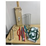 ASSORTED HOUSEHOLD ITEMS, HANGERS, WIRE HOLDER,