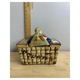 CERAMIC COOKIE JAR, BASKET WEAVE PATTERN, FRUIT