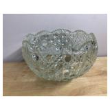 PRESSED GLASS BOWL, DIAMOND AND STARBURST