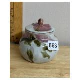 STUDIO POTTERY COVERED JAR, HAND-THROWN, PINK AND