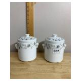 VTG PORCELAIN COVERED JARS, FLORAL VINE MOTIF,